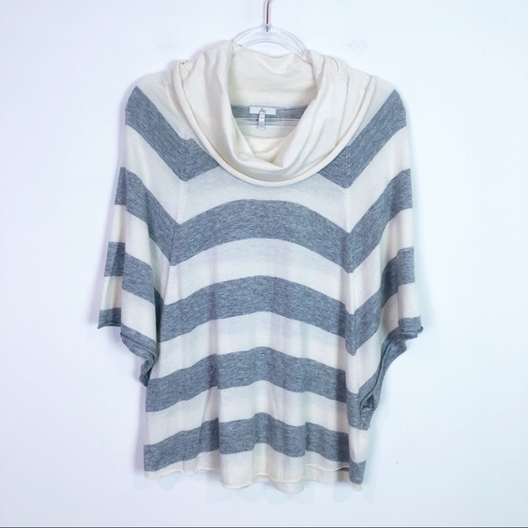 JOIE IVORY GRAY STRIPE COWL NECK SHORT SLEEVE PULLOVER SWEATER WOMENS SZ SMALL - Picture 1 of 4